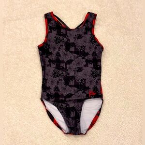Plum Practicewear Red and Black Roses Leotard, size AXS.